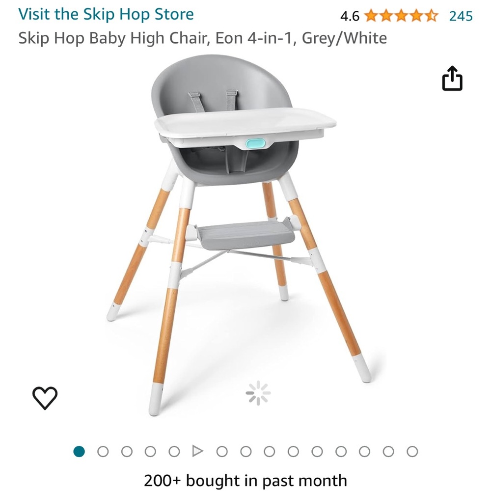 Skip Hop Baby High Chair, Eon 4-in-1, Grey/White